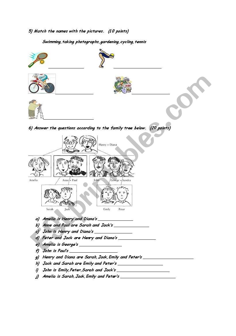 6th grade quiz paper worksheet