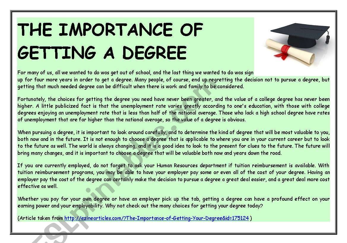 THE IMPORTANCE OF GETTING A DEGREE