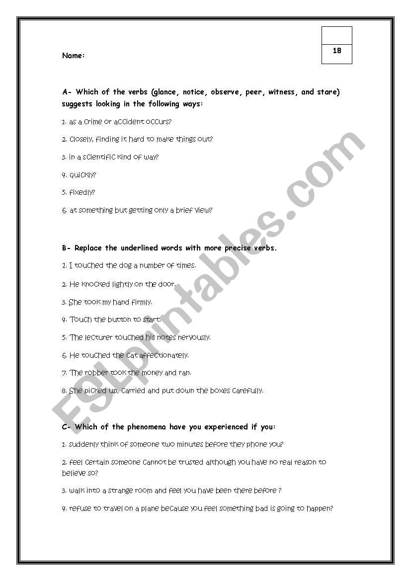 exercise in the 6 senses worksheet