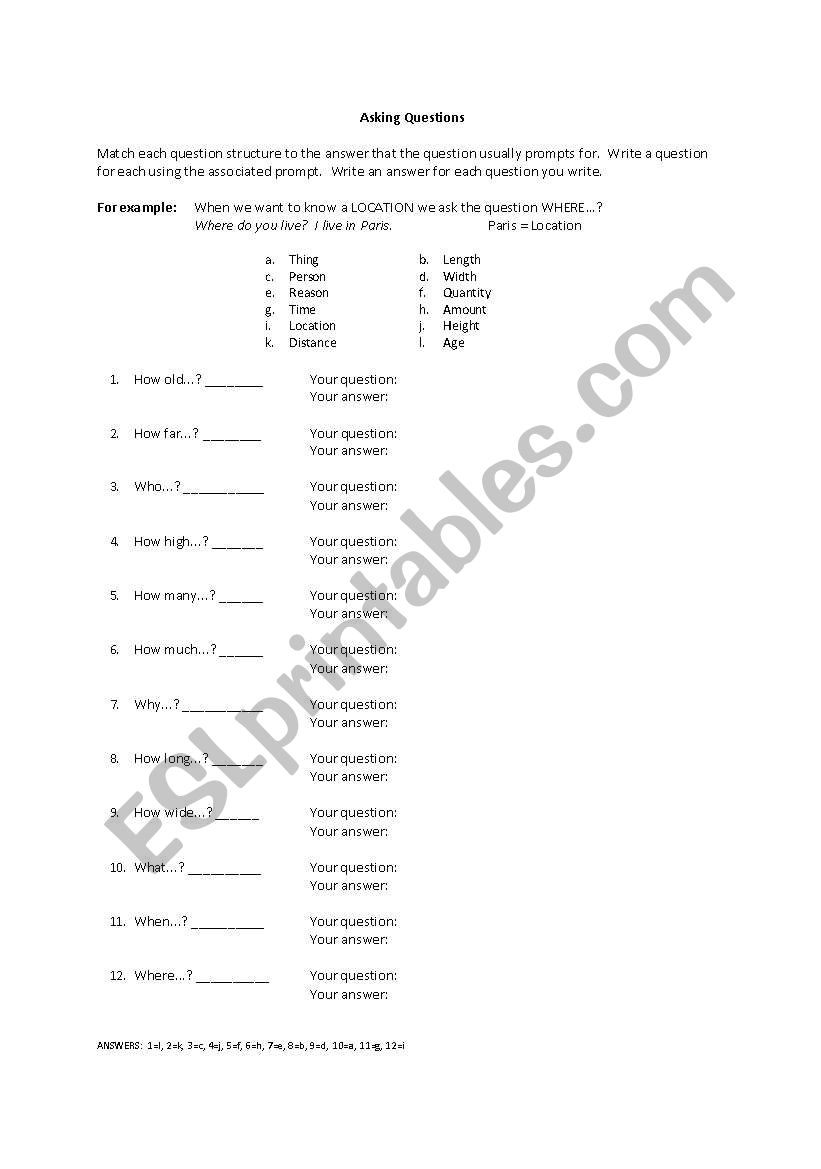 Asking Questions worksheet