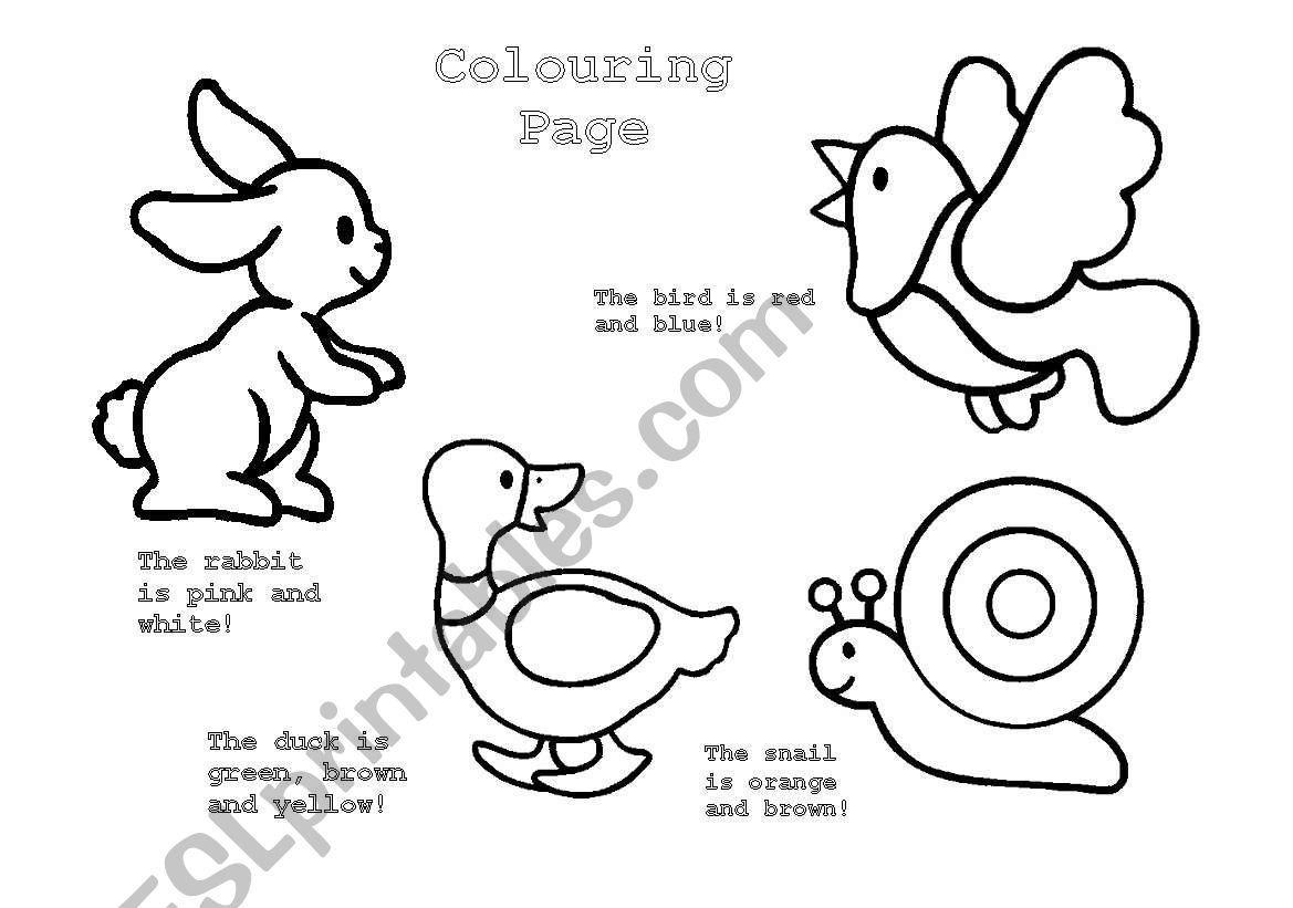 Animals Colouring Page - ESL worksheet by angelafelicio