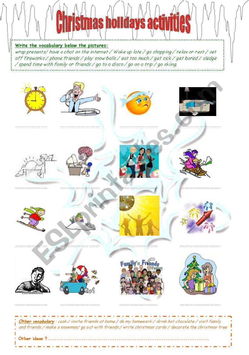 Christmas holidays activities worksheet