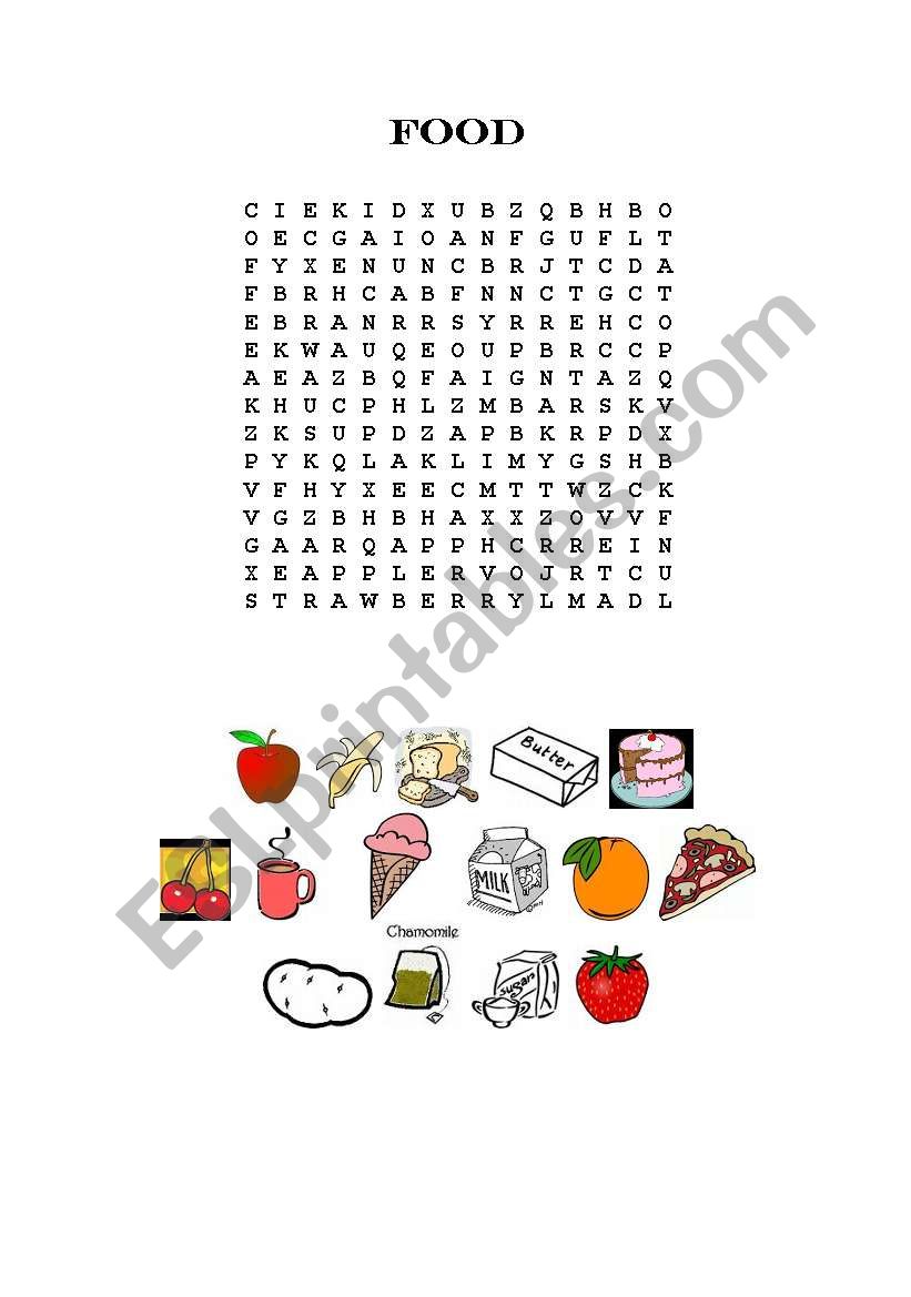 food wordsearch worksheet