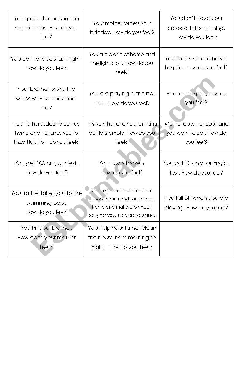 expressions & feelings worksheet