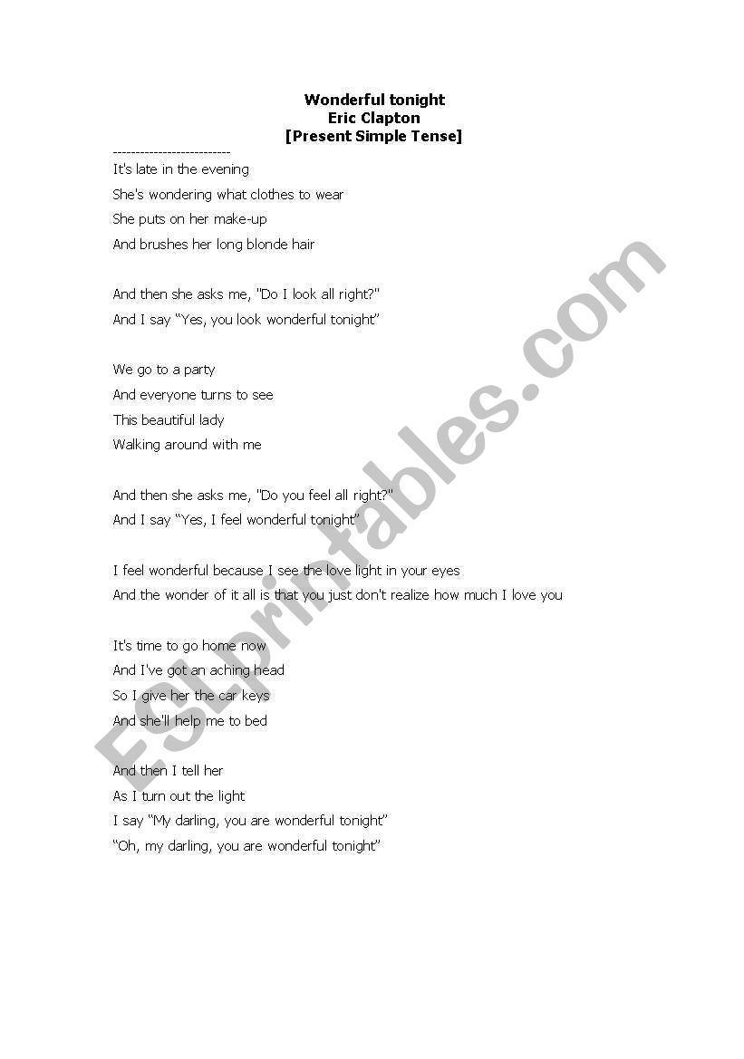 Song for Present Simple Tense worksheet