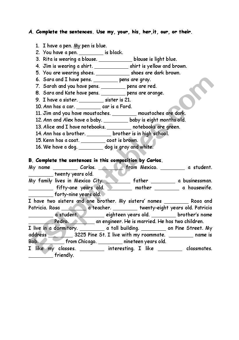 Revision on Possessives worksheet