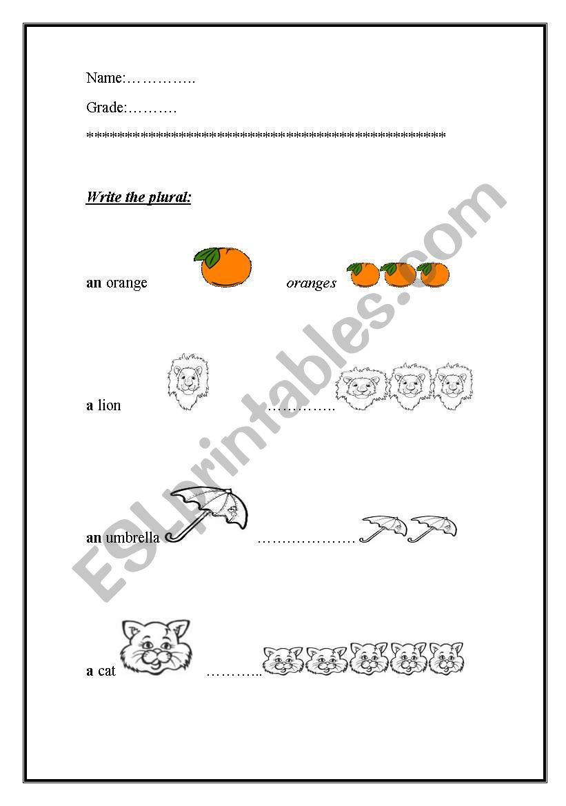 Write the plural worksheet