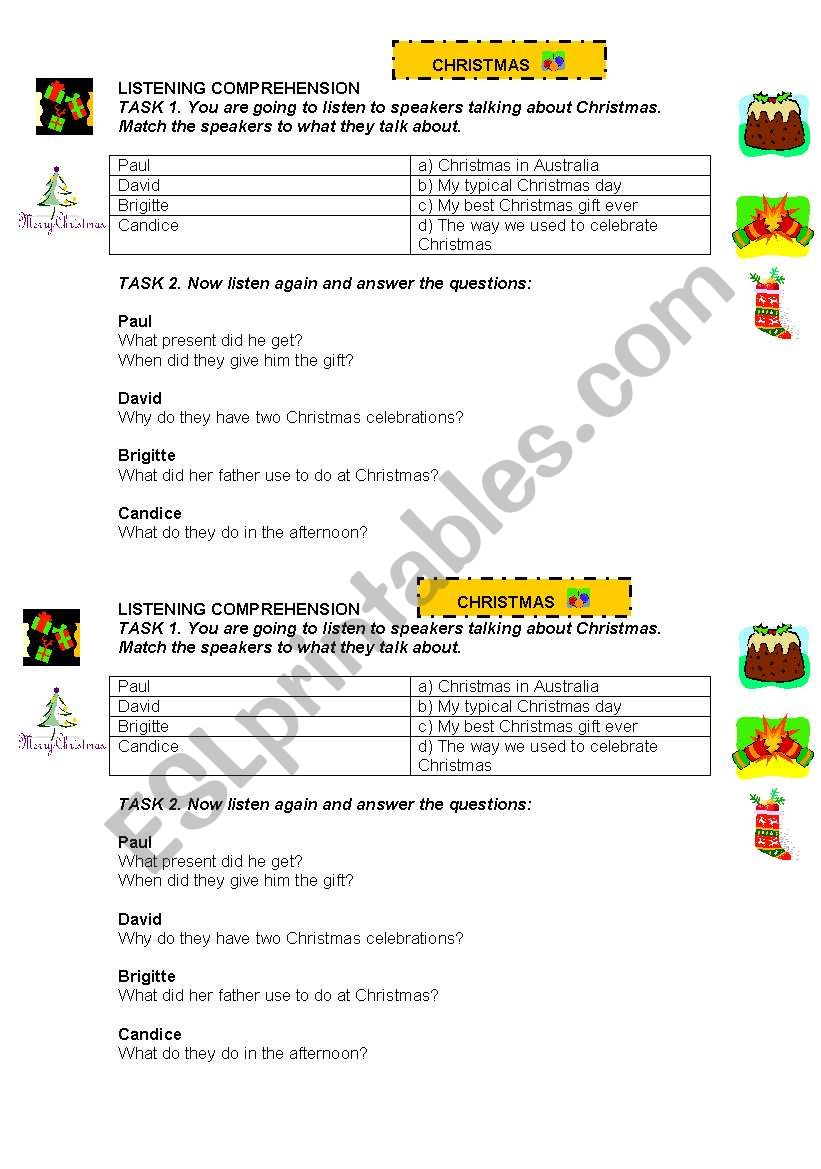 Christmas listening exercise worksheet
