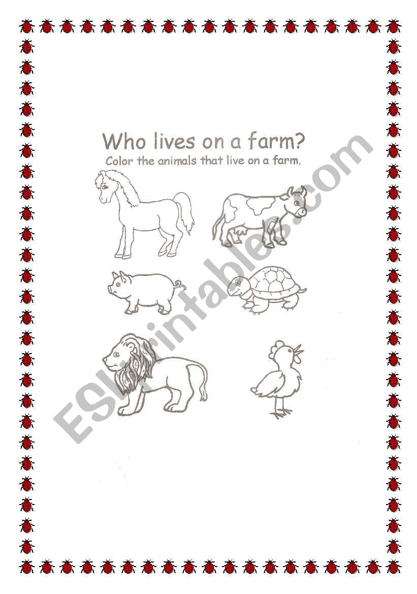 Animals that live in the Farm worksheet