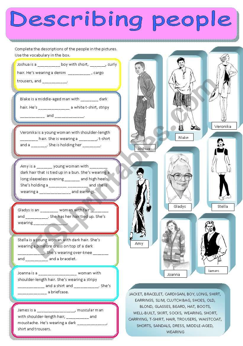 Describing people and what theyÃ¯Â¿Â½re wearing - two versions, fully editable