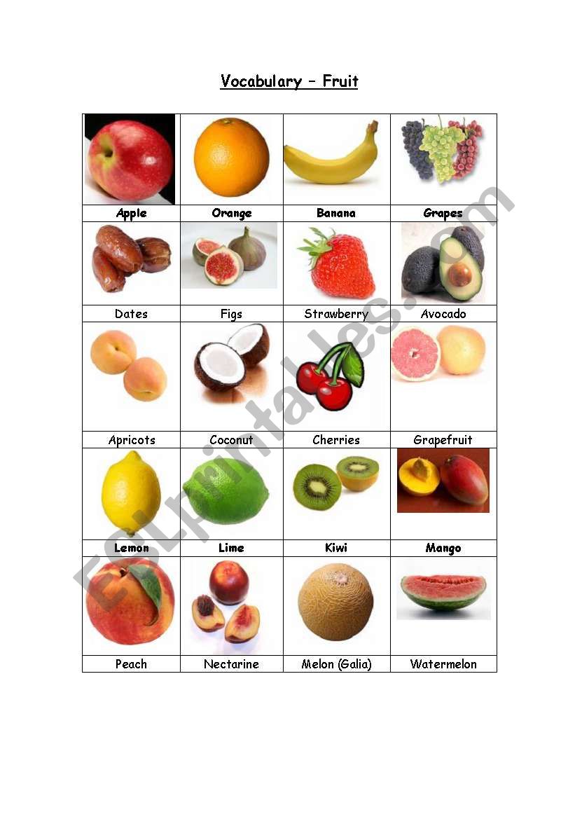 Vocabulary - Fruit worksheet