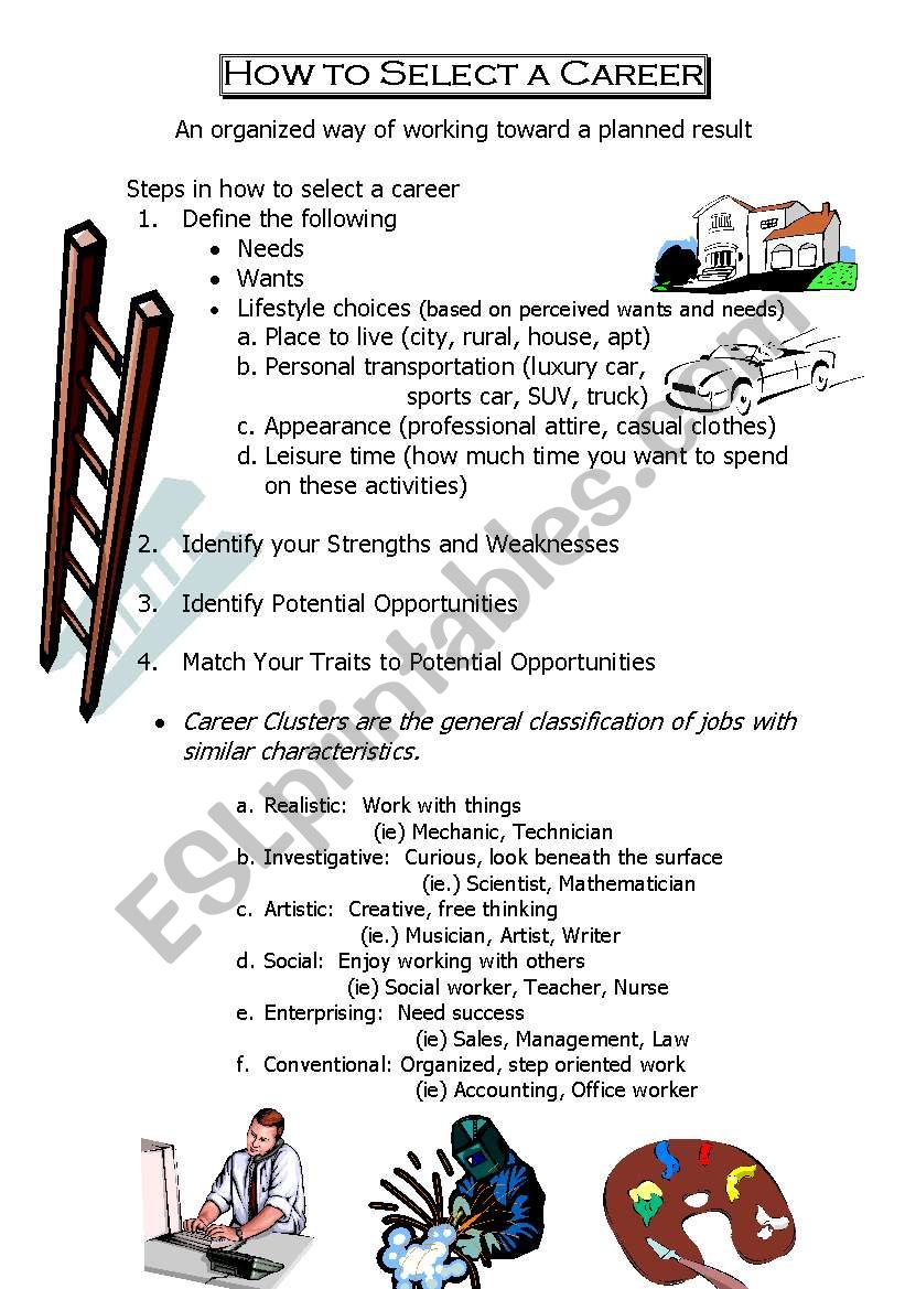 How to select a career worksheet