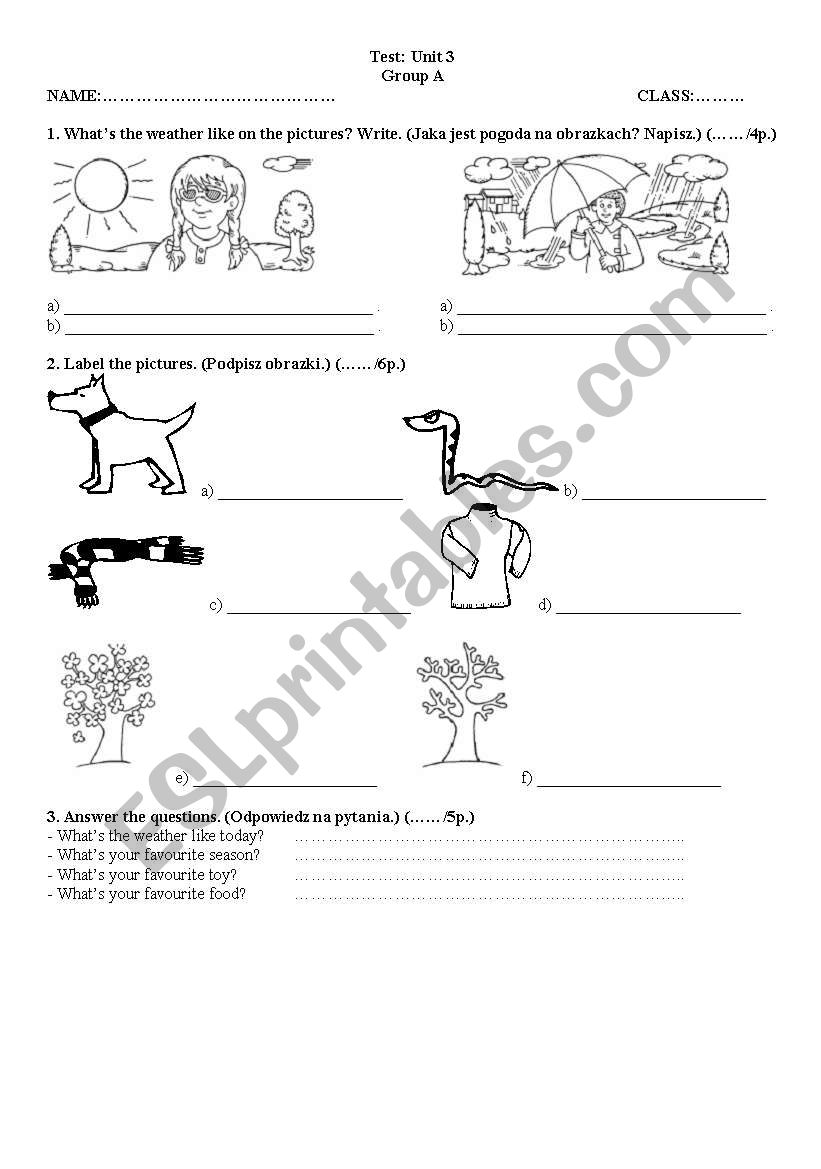 English test worksheet