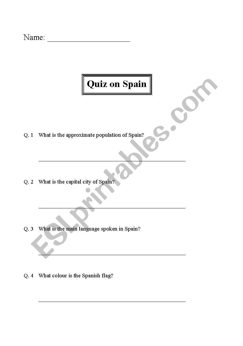 Quiz on Spain worksheet