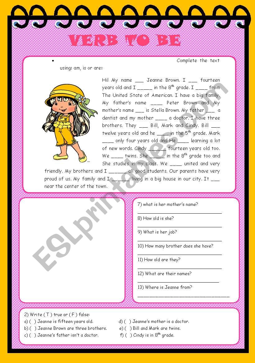 VERB TO BE worksheet