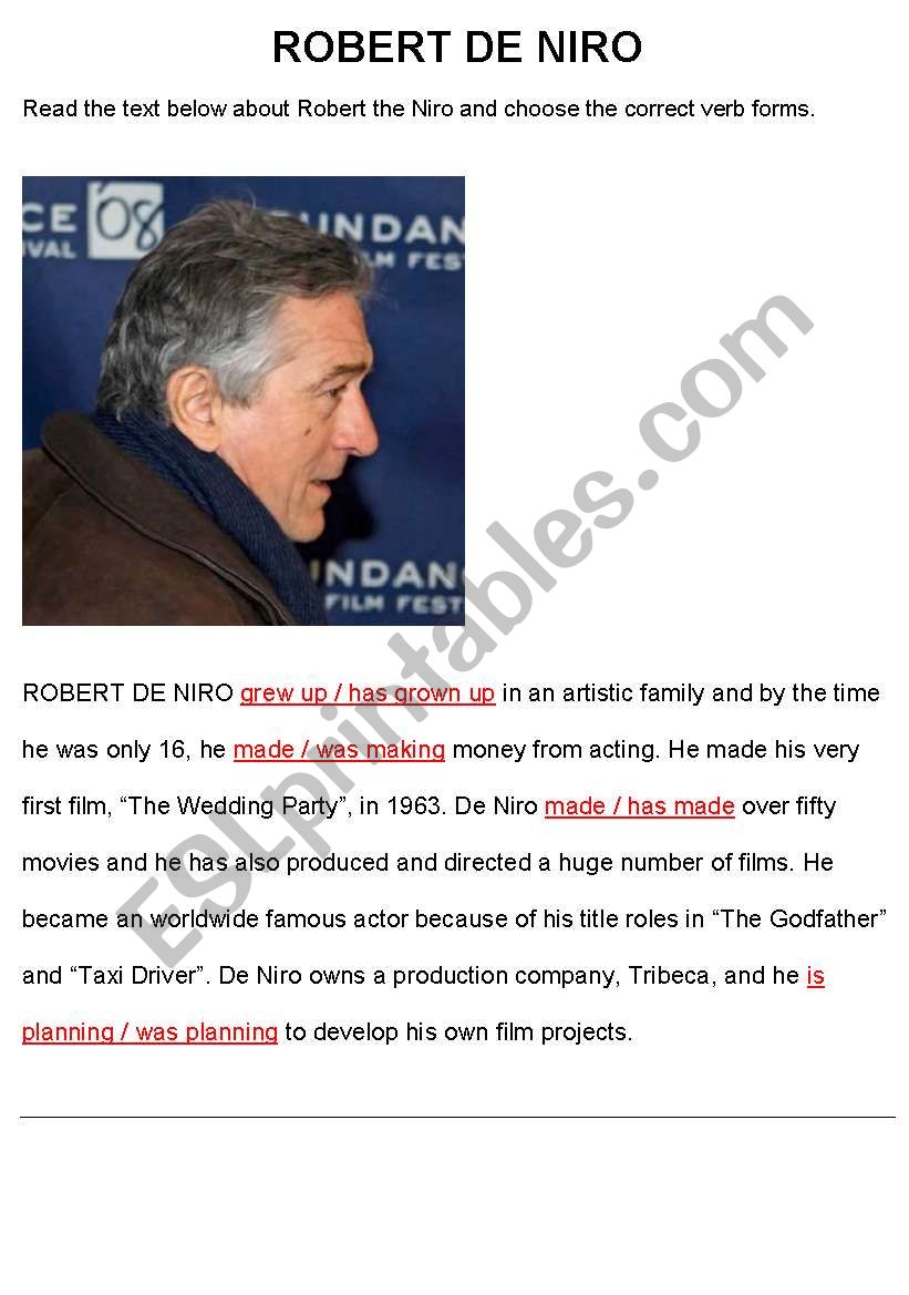 ROBERT DE NIRO worksheet