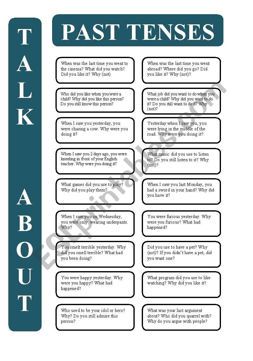 Past tenses - 18 conversation cards (editable)