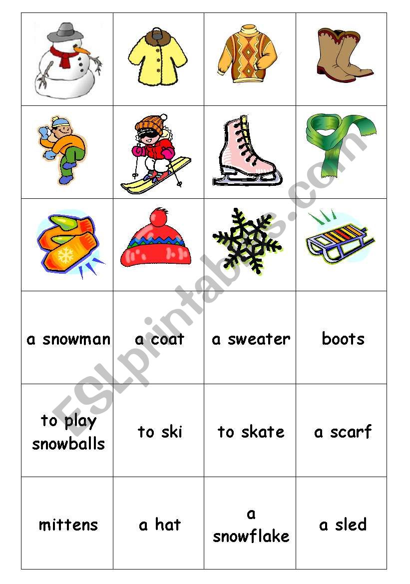 winter memory game worksheet