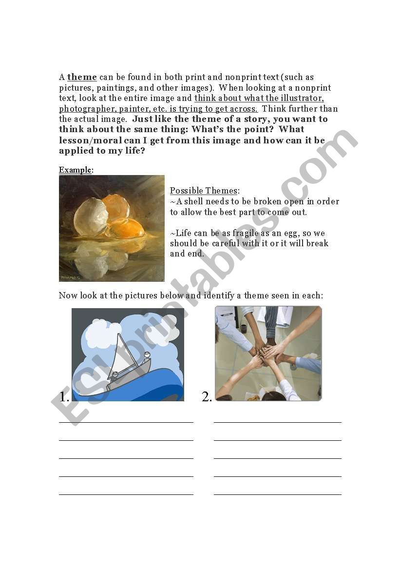 Theme in Pictures Worksheet worksheet