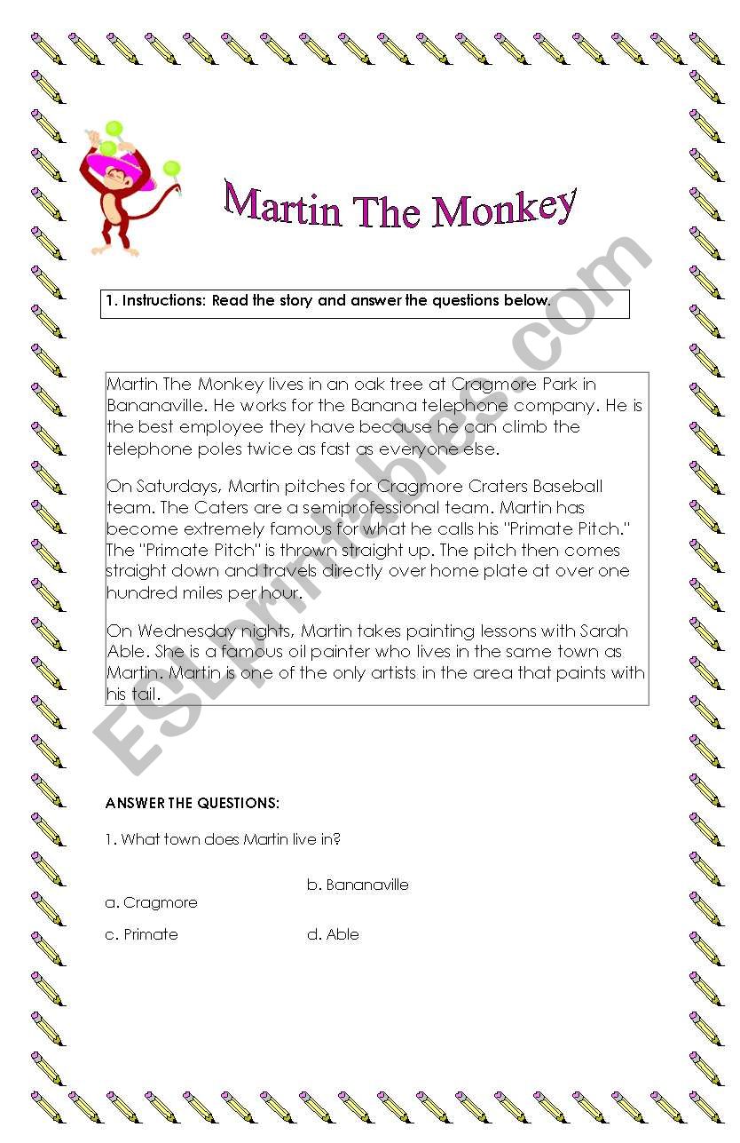 Martin the Monkey Reading Comprehension