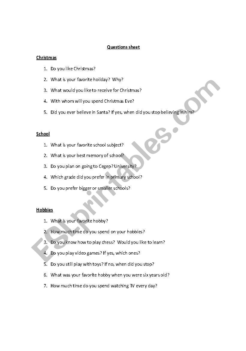 Small groups discussions worksheet