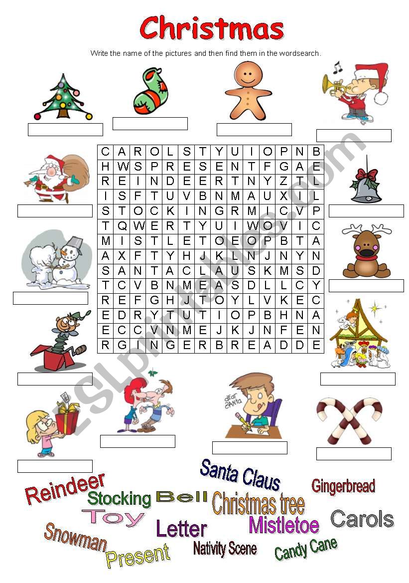 Christmas wordsearch worksheet