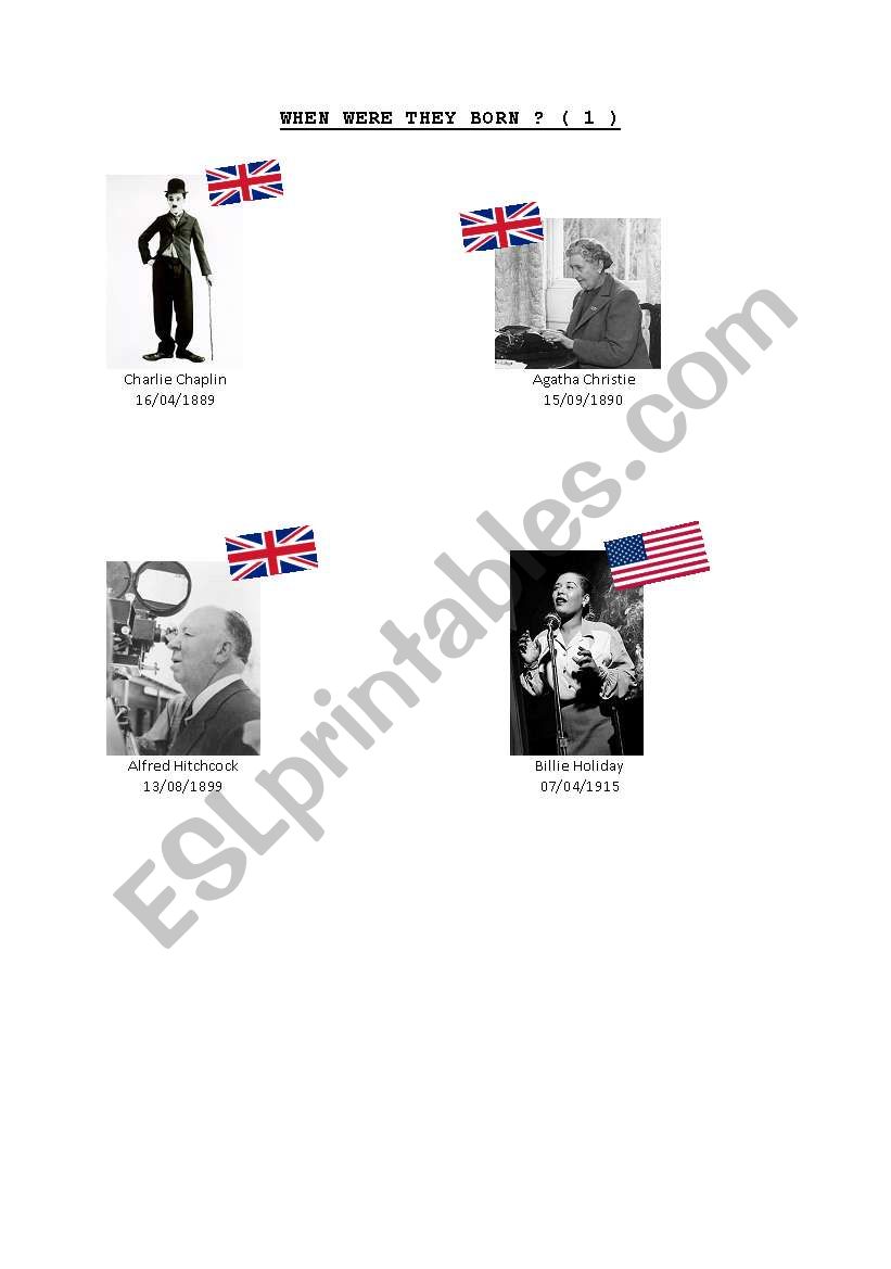 When were they born? worksheet