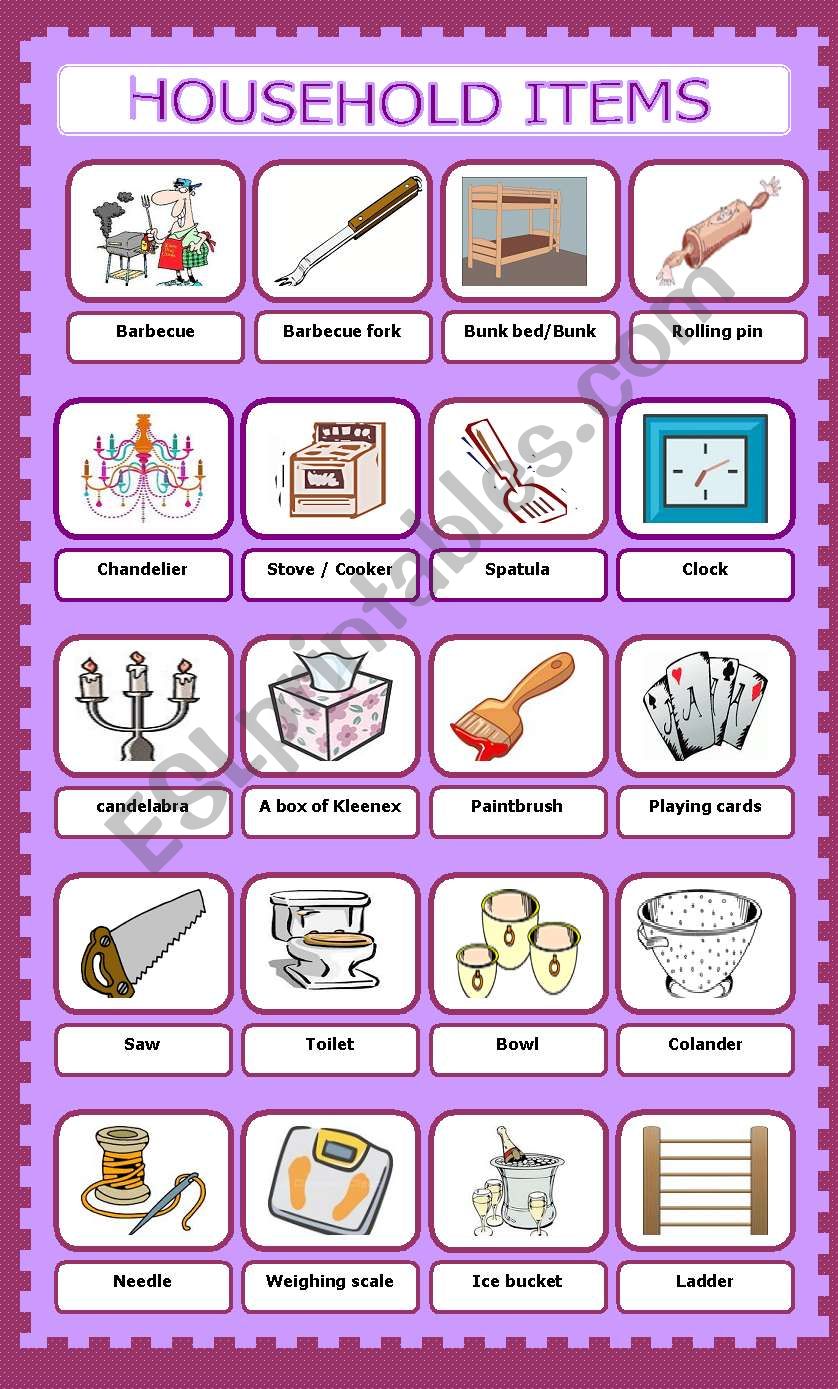 Household Items Pictionary - ESL worksheet by serkanserkan