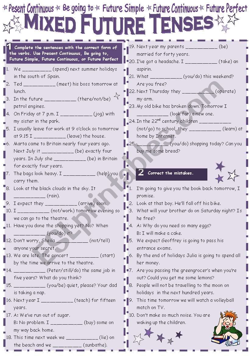 Mixed Future Tenses worksheet