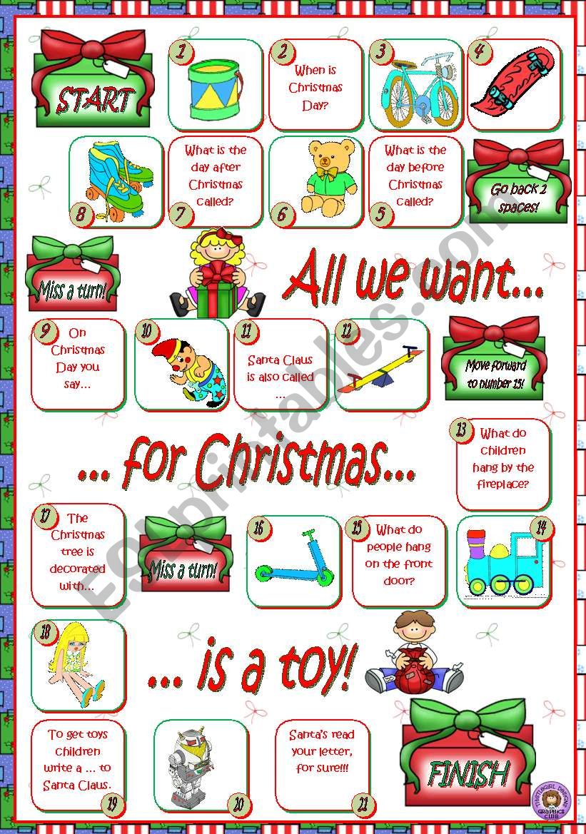 Christmas Board Game: English ESL worksheets pdf & doc