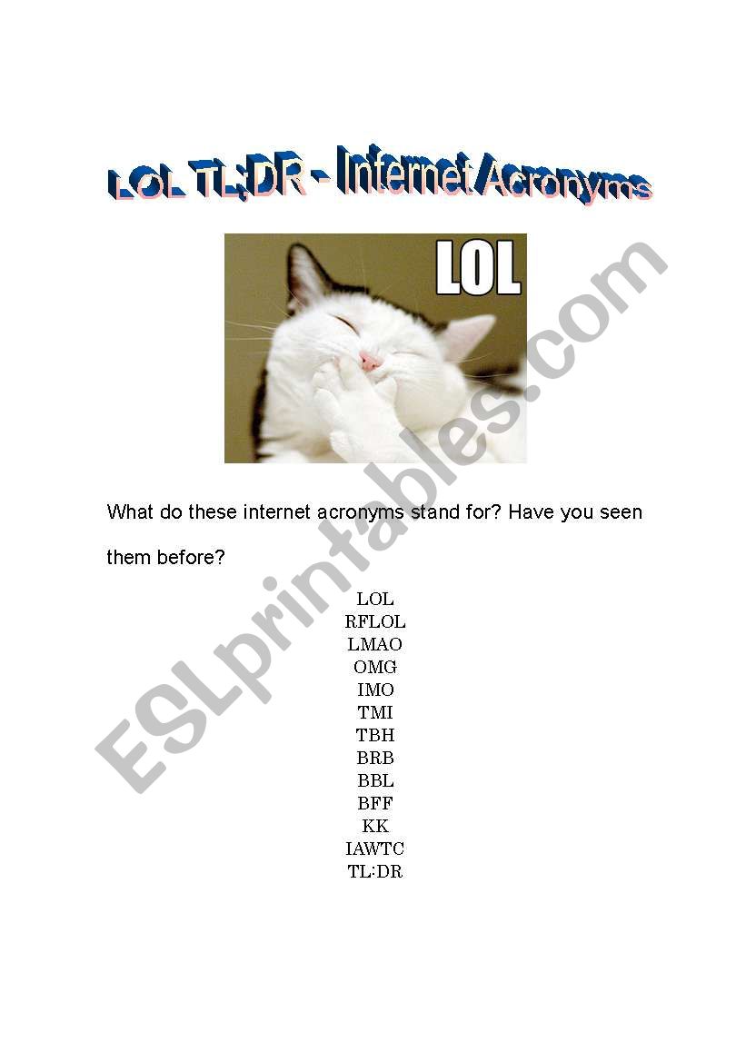 LOL TL;DR - Internet Acronyms worksheet