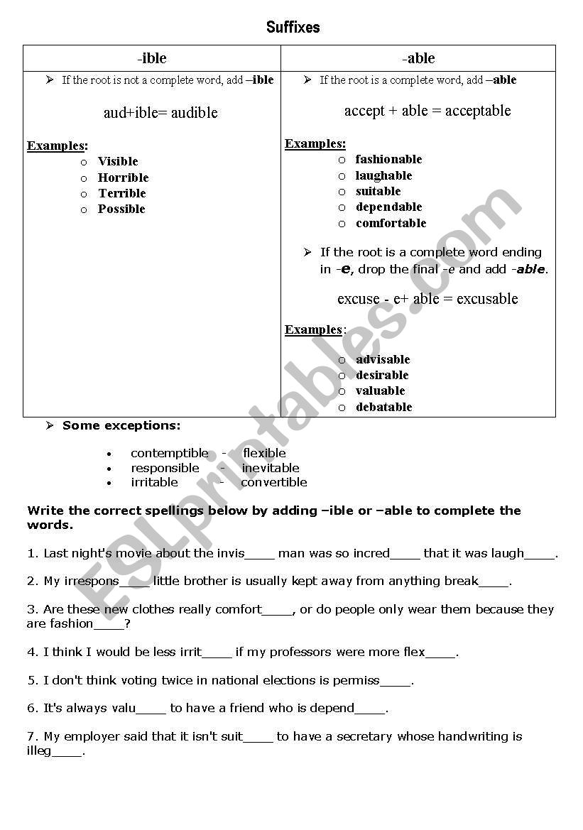 suffixes worksheet