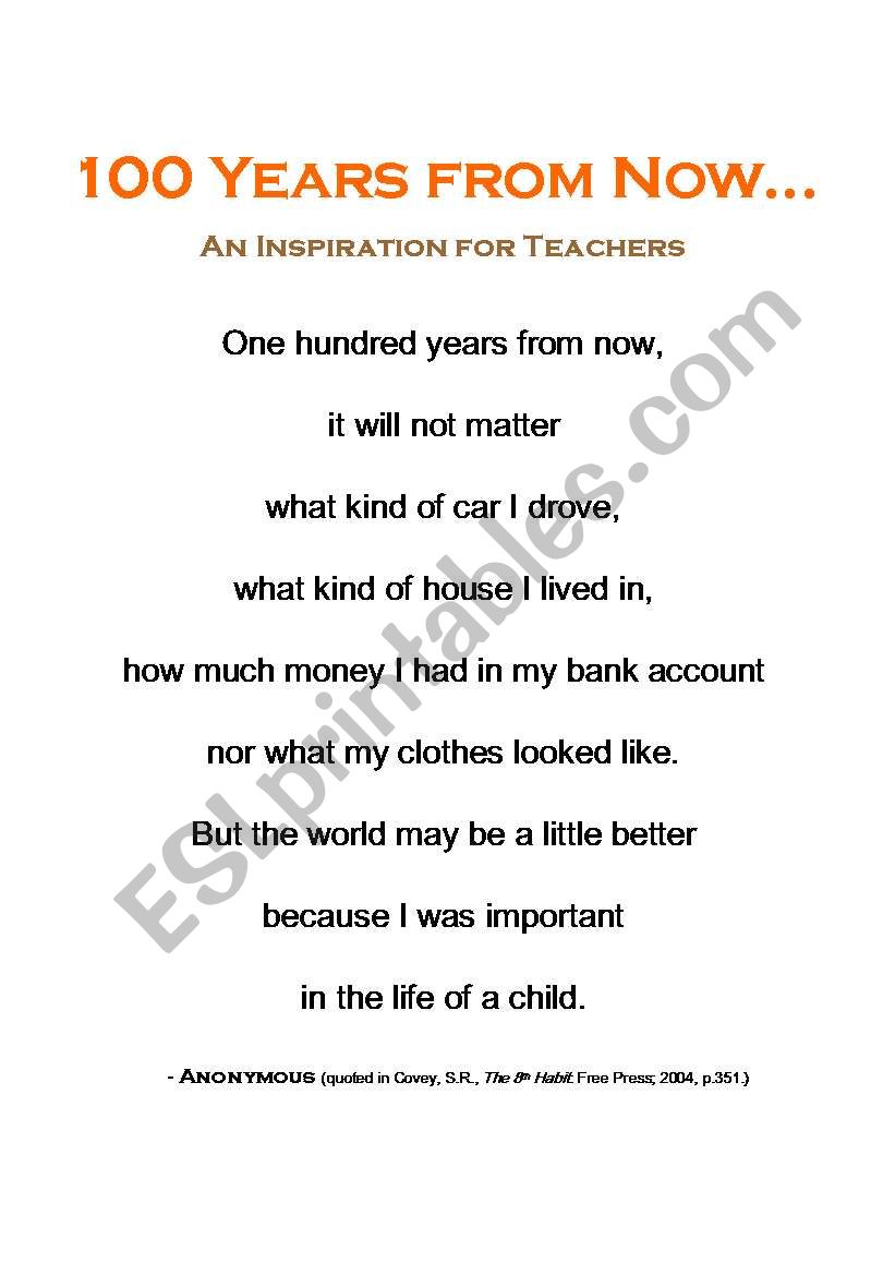 100 Years from Now... Discussion and/or New YearÂ´s Inspiration