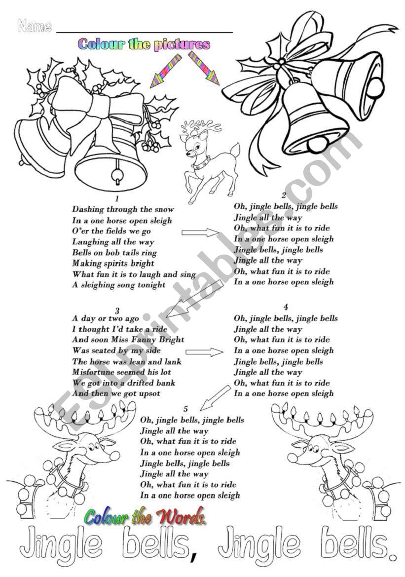 Jingle bells song and colouring sheet