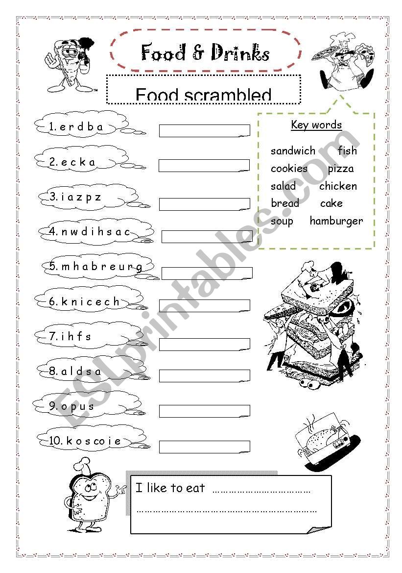 food & drink worksheet