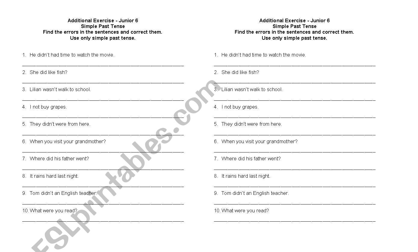 past tense worksheet