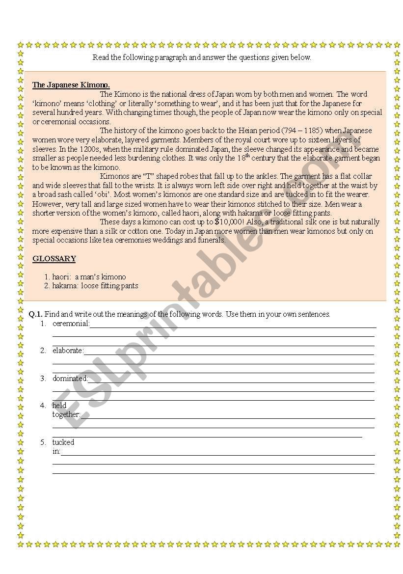 Reading Comprehension worksheet