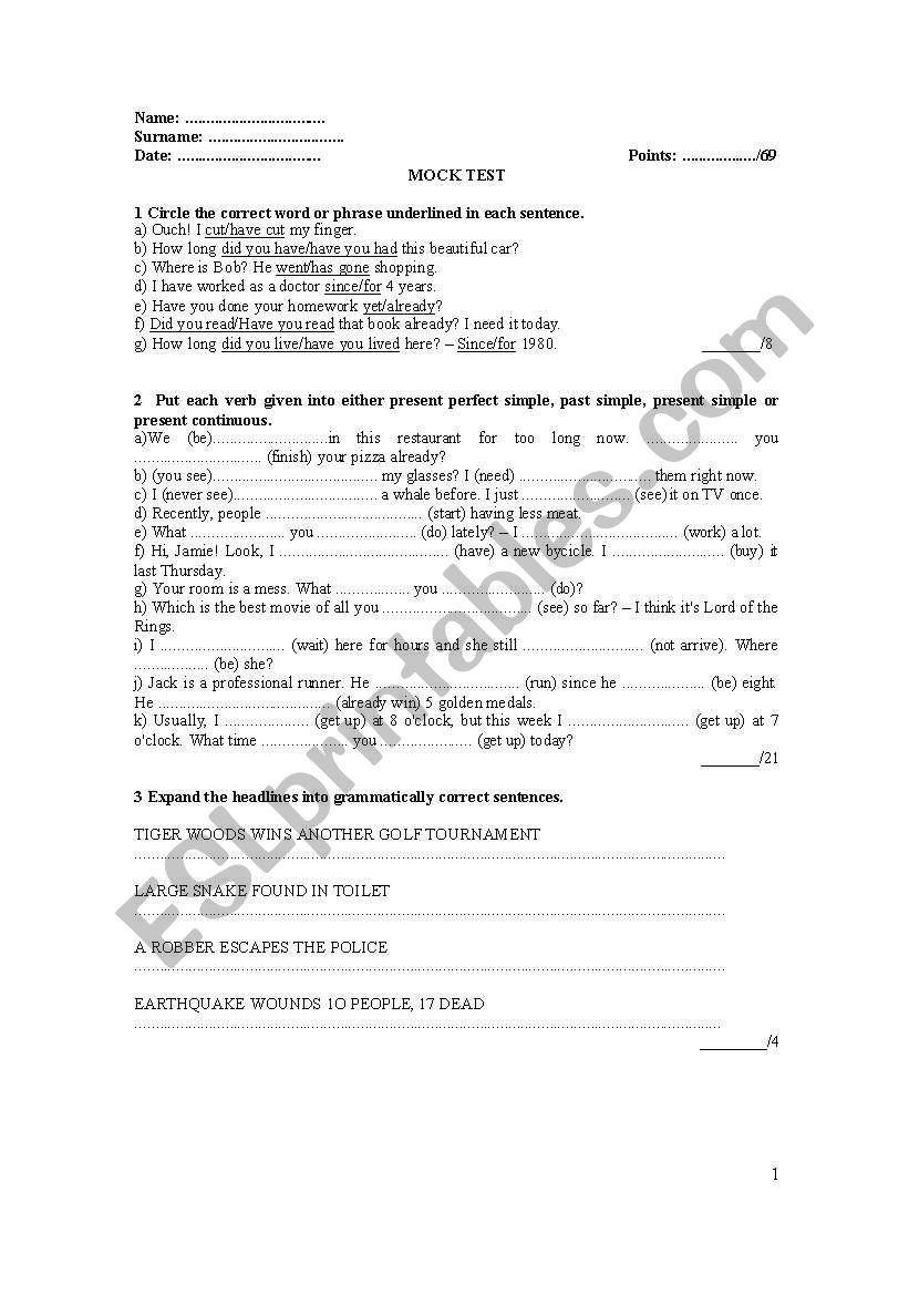 Mock Test  worksheet