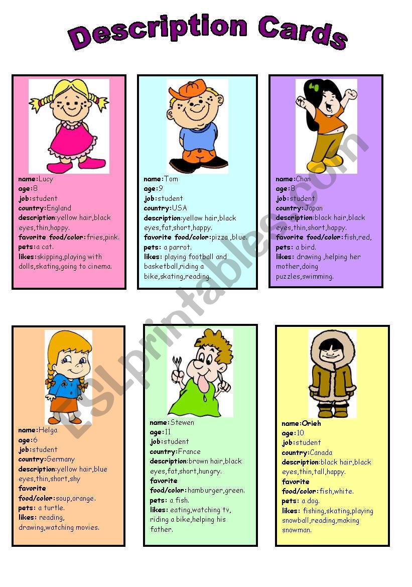 Beginner Description Cards worksheet