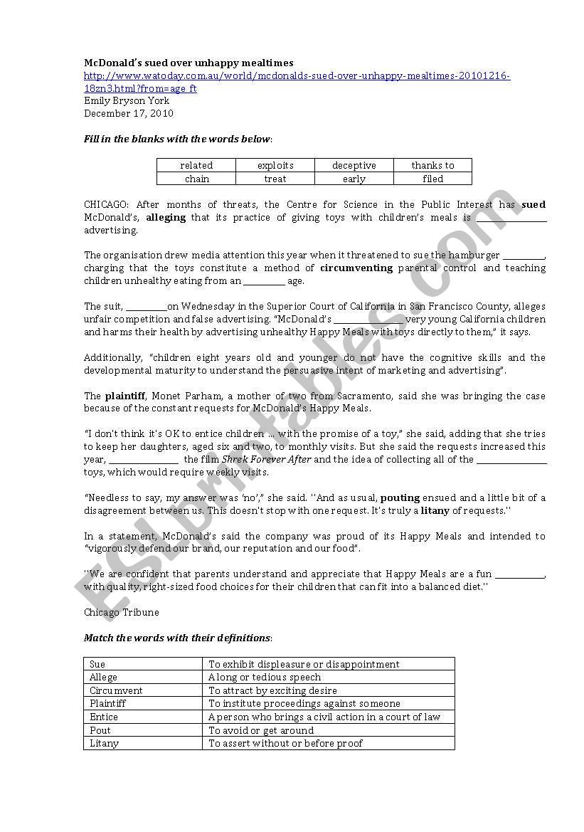 McDonaldÂ´s: Unethical marketing?