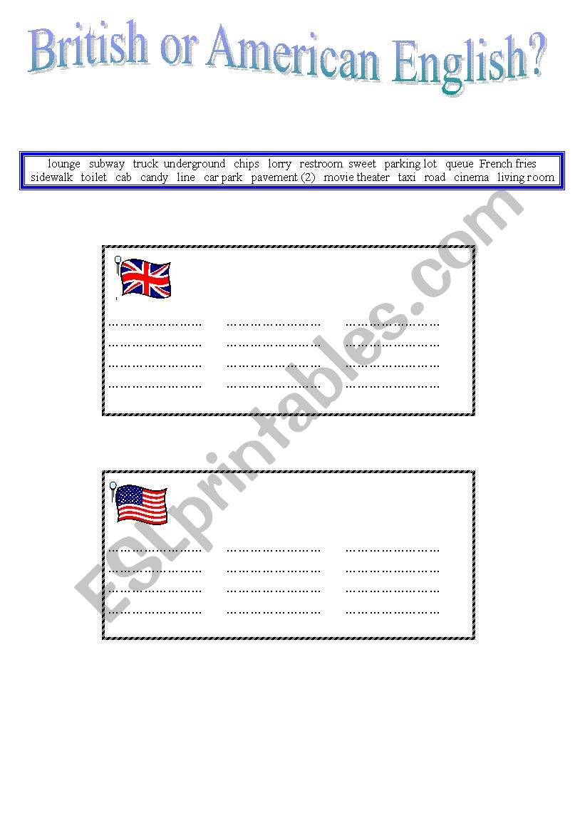 British or American English worksheet