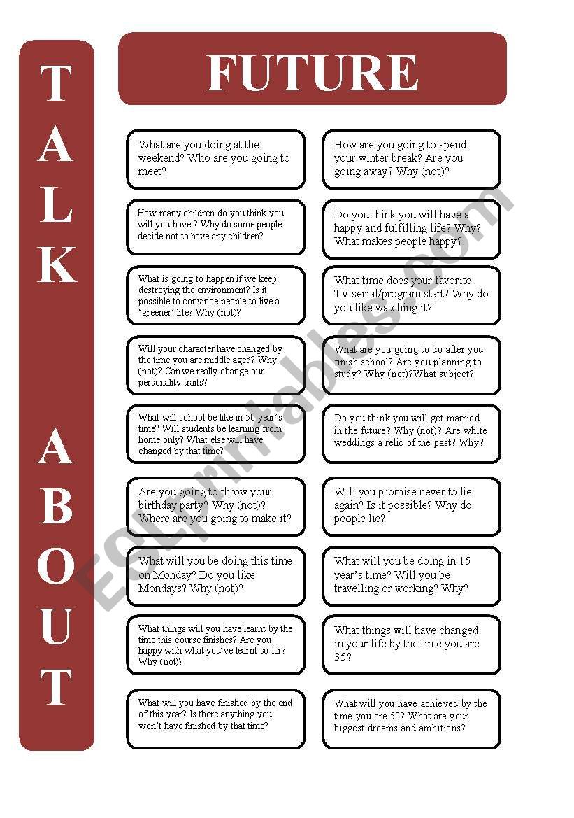 Future tenses - 18 conversation cards (editable)