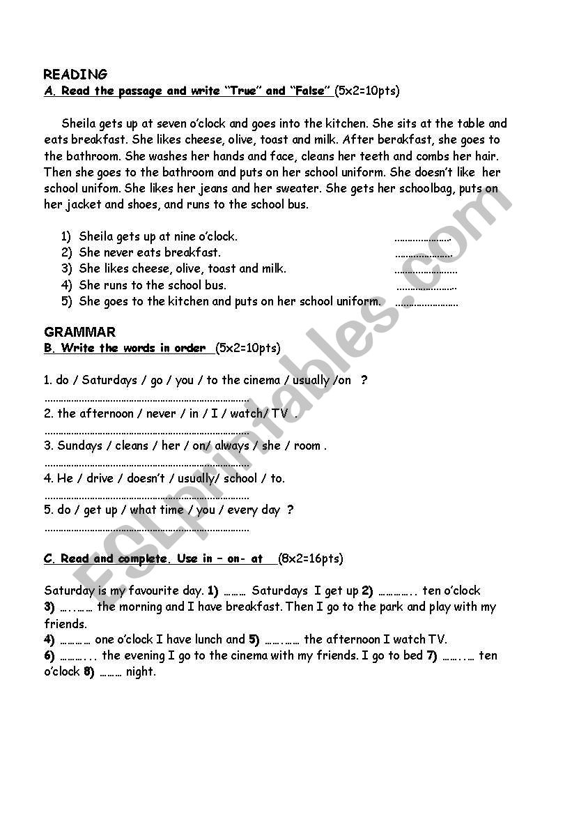 Present simple, present continiuous, prepositions of time 