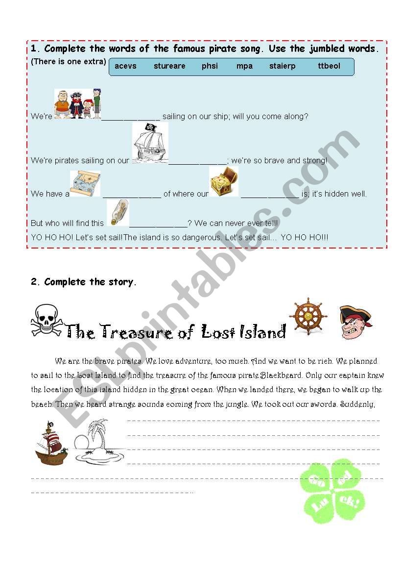 vocabulary about pirates and writing exercise with answer key