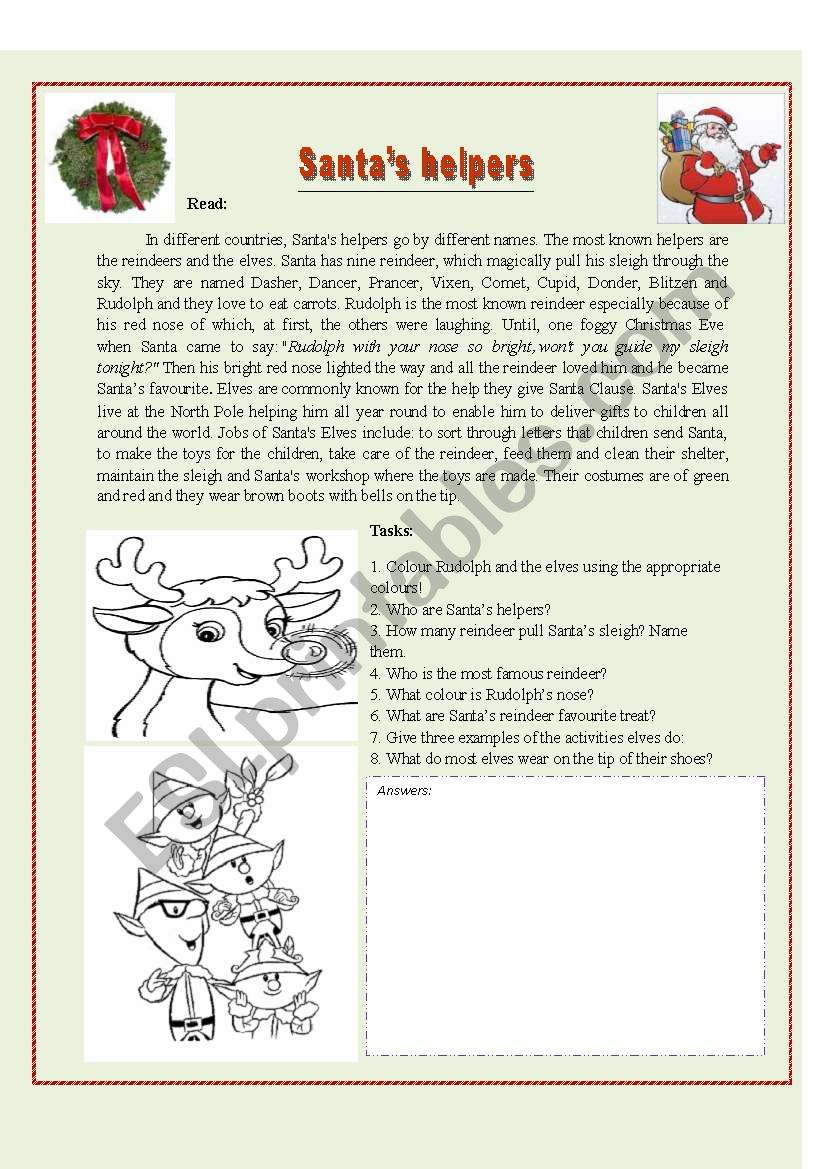 Santas helpers worksheet