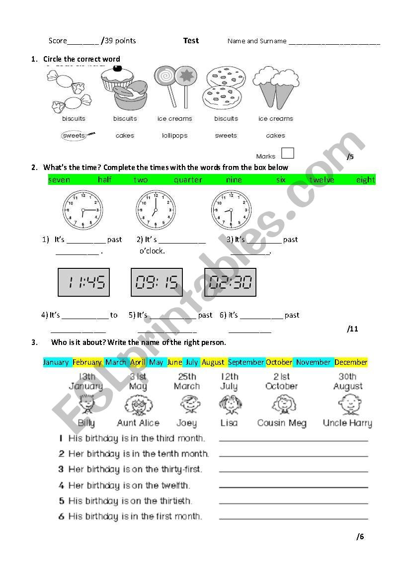 test juniory worksheet
