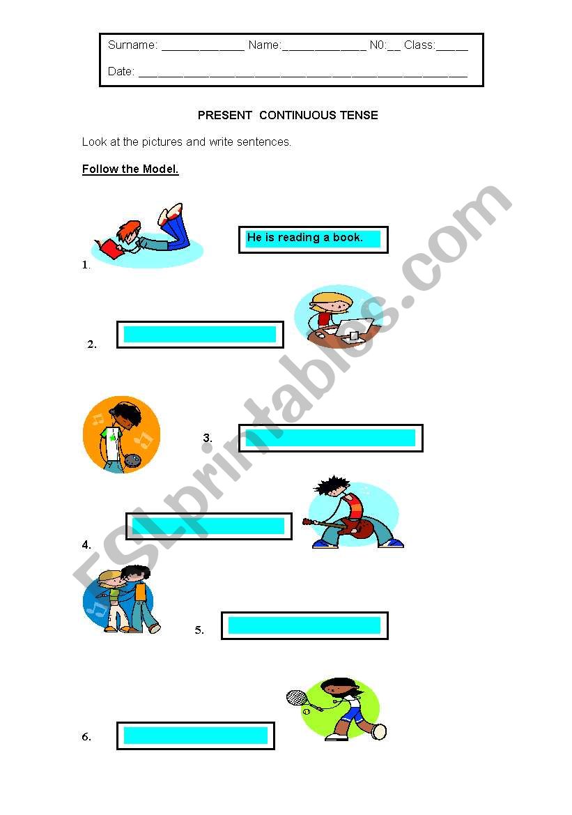 PRESENT  CONTINUOUS  TENSE worksheet