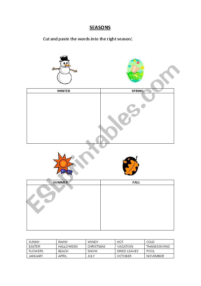 SEASONS worksheet