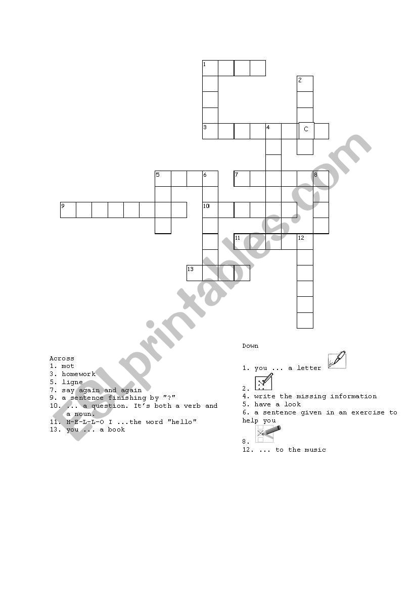 crossword worksheet