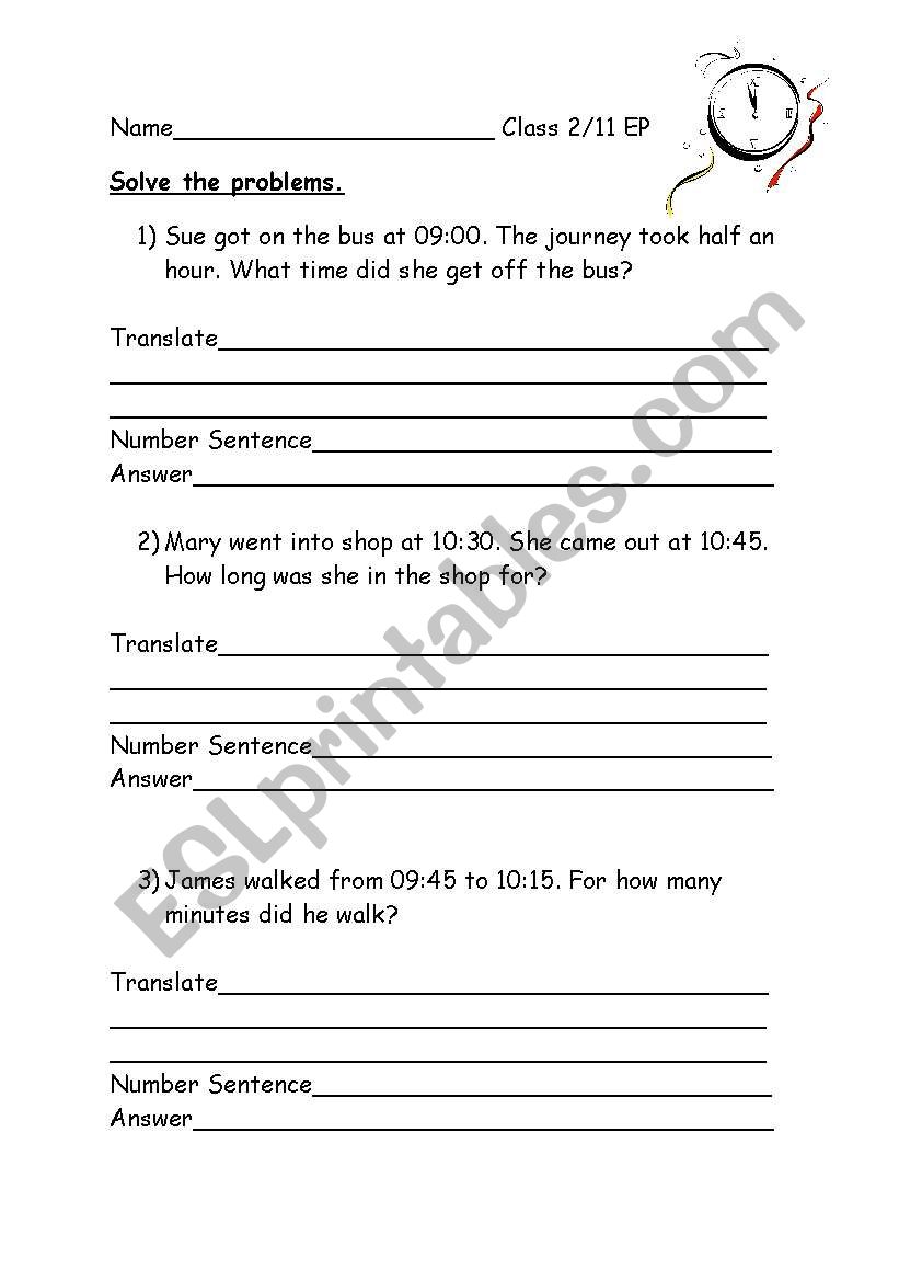 Time word problem worksheet